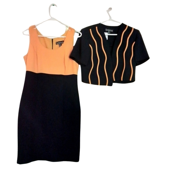 SOPHISTICATE WOMENS SIZE 10 NAVY BLUE AND ORANGE DRESS WITH JACKET - Picture 3 of 7